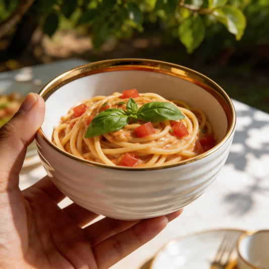 2/4/6One Pack 11.43cm Ceramic bowl set,Light luxury and elegance gold side stripe design,Reusable bowl、Oatmeal bowl、Pasta bowl、F