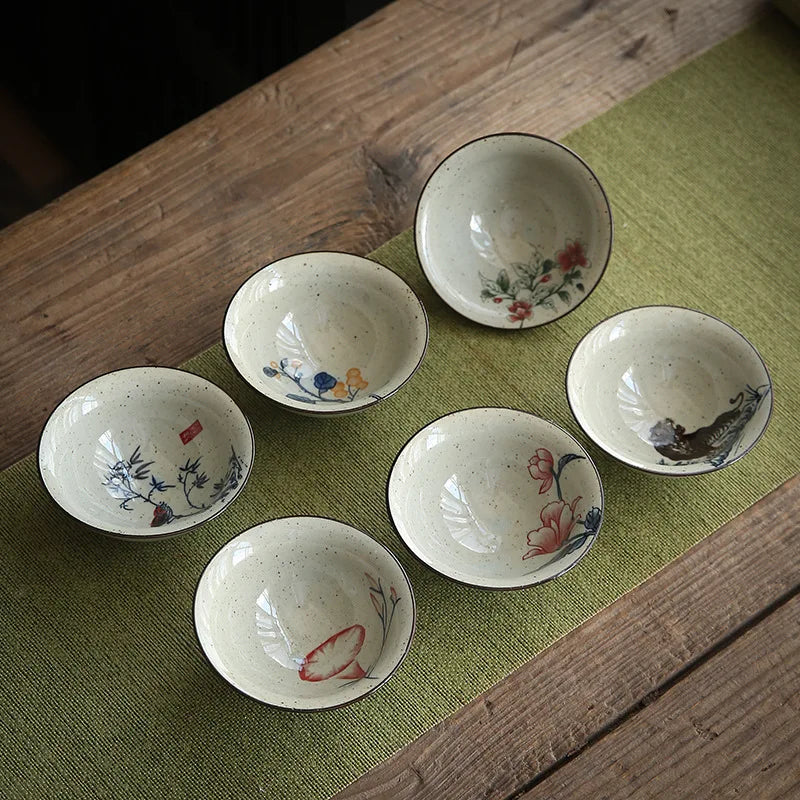 1 PCS Antique Plant Ash Porcelain Teacup Travel Ceramic Tea Bowl Anti Scaling Handmade Cone Cup Retro Meditation Cup Teaset 70ml