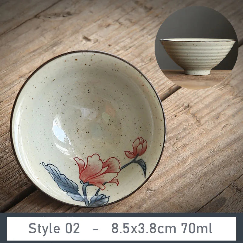 1 PCS Antique Plant Ash Porcelain Teacup Travel Ceramic Tea Bowl Anti Scaling Handmade Cone Cup Retro Meditation Cup Teaset 70ml