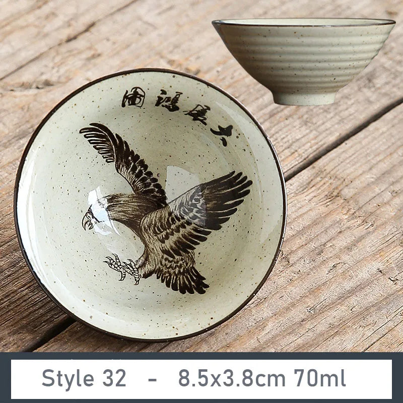 1 PCS Antique Plant Ash Porcelain Teacup Travel Ceramic Tea Bowl Anti Scaling Handmade Cone Cup Retro Meditation Cup Teaset 70ml