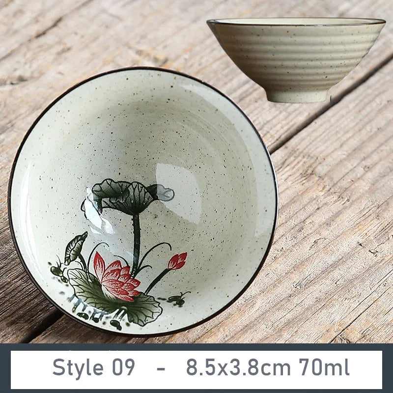 1 PCS Antique Plant Ash Porcelain Teacup Travel Ceramic Tea Bowl Anti Scaling Handmade Cone Cup Retro Meditation Cup Teaset 70ml