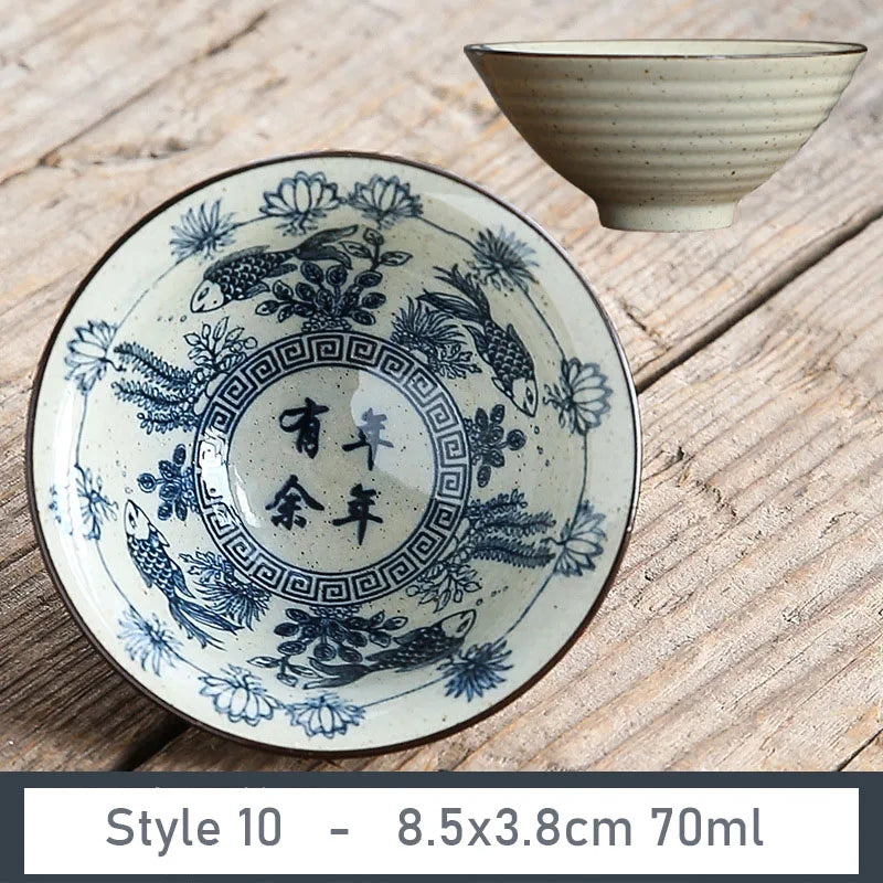 1 PCS Antique Plant Ash Porcelain Teacup Travel Ceramic Tea Bowl Anti Scaling Handmade Cone Cup Retro Meditation Cup Teaset 70ml