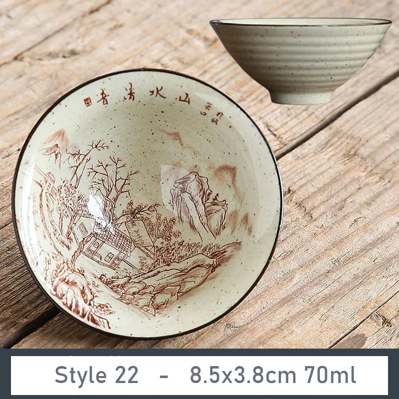 1 PCS Antique Plant Ash Porcelain Teacup Travel Ceramic Tea Bowl Anti Scaling Handmade Cone Cup Retro Meditation Cup Teaset 70ml