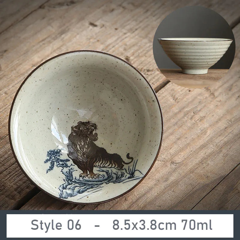 1 PCS Antique Plant Ash Porcelain Teacup Travel Ceramic Tea Bowl Anti Scaling Handmade Cone Cup Retro Meditation Cup Teaset 70ml